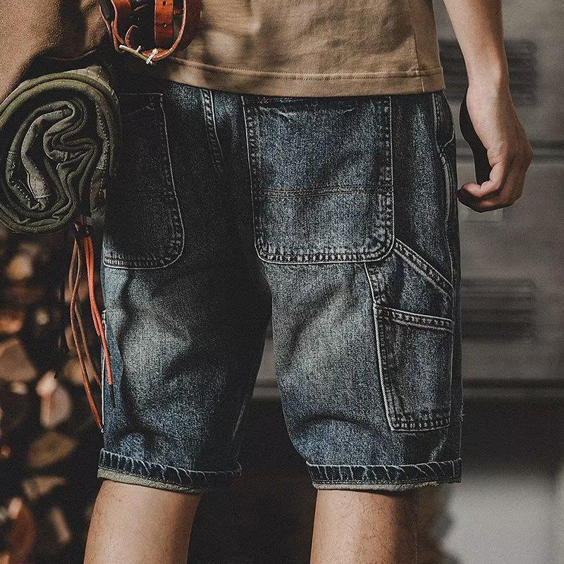 Men's Lightweight Elastic Denim Shorts, Loose Fit, Plus Size, 3/4 Length