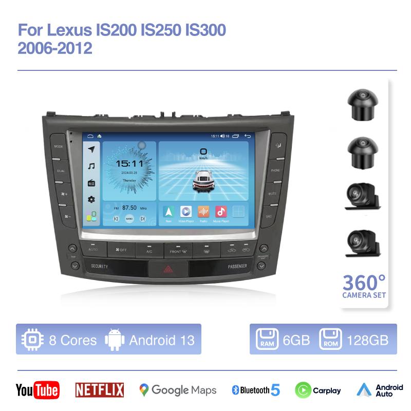 Android13 Для Lexus IS200 IS250 IS300 IS300C 2006-2012 Автомобильный мультимедийный плеер GPS-навигация 8 ядер 8+128 ГБ Carplay 4G DVD DSP WIFI