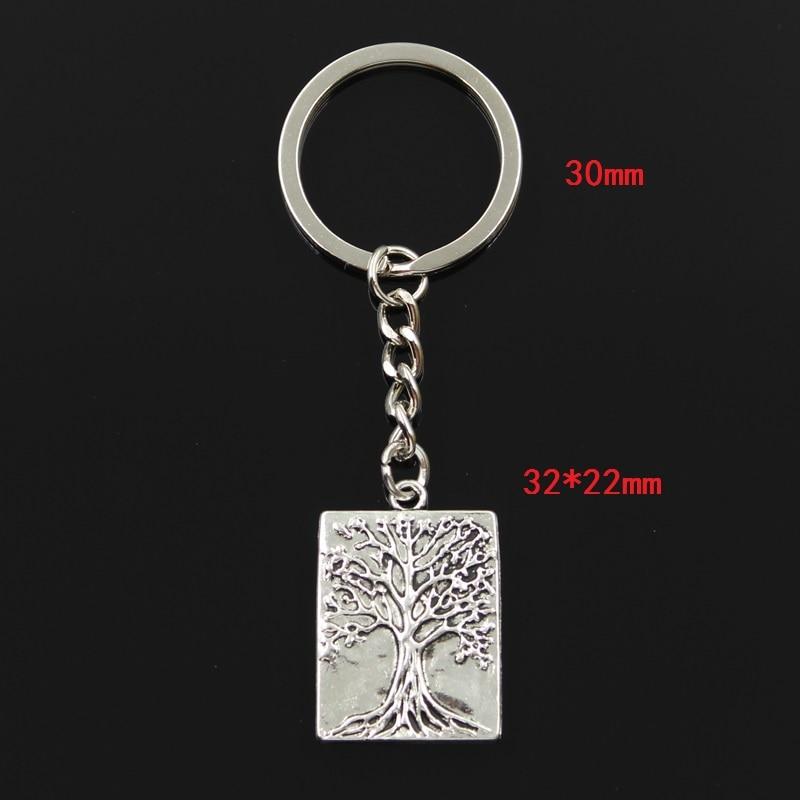 Модный брелок для ключей 30 мм, металлический брелок для ключей, ювелирные изделия, античная бронза, серебро, с покрытием «Древо жизни», кулон 32x22 мм