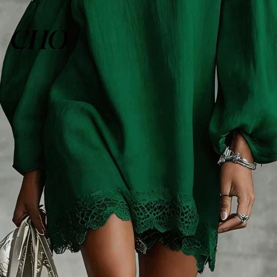 Versatile Women Dress Off One Shoulder Loose Mini Dress, Batwing Long Sleeve Lace Comfortable Trim Club Party Cocktail Summer Vacation Wedding