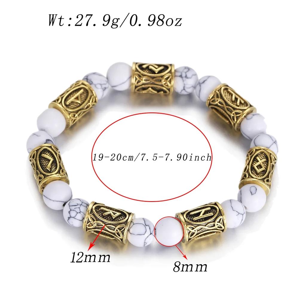 Классический золотой браслет с рунами викингов, 8 мм, из лавового камня, ручная работа, эластичное украшение для женщин и мужчин.