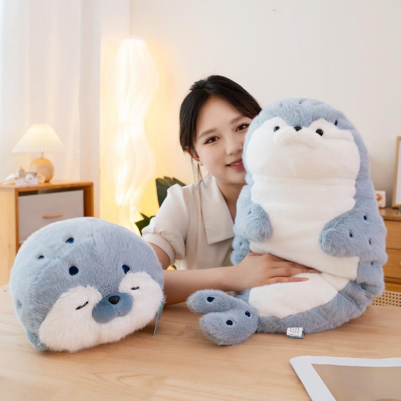 Cartoon Sea Creature Sea Otter Plush Doll Pillow Blue Seal Sea Otter Stuffed Animal Birthday Gift for Boys and Girls