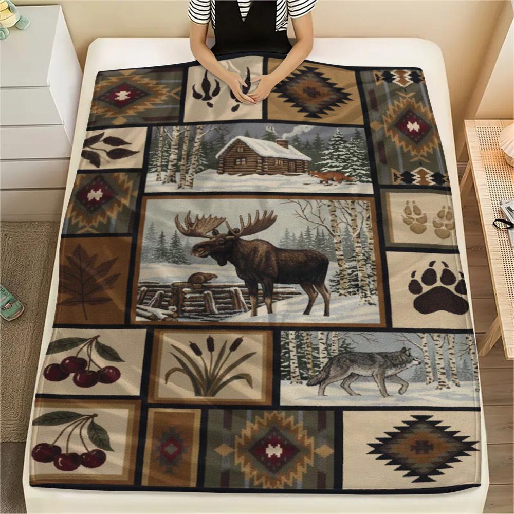1PC Patchwork style Print FlAannel Blanket, High quality Comfortable for All Seasons, Home Decor, Warmth and Comfort