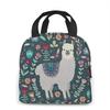 Сумка для ланча с цветочным принтом ламы для женщин, изолированный ланч-бокс с передним карманом для работы, многоразовая сумка-холодильник для пикника, похода, пляжа