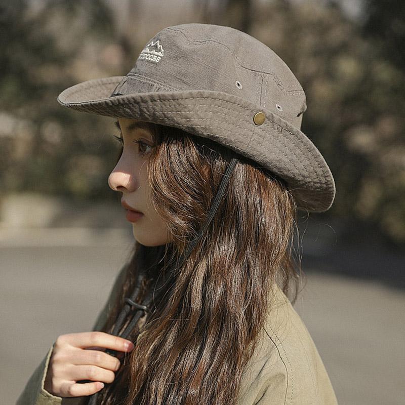 Summer Outdoor Mountaineering Hat For Men Women Sun Protection Bucket Cap Soild Color Drawstring Fisherman Caps Large Brim Visor