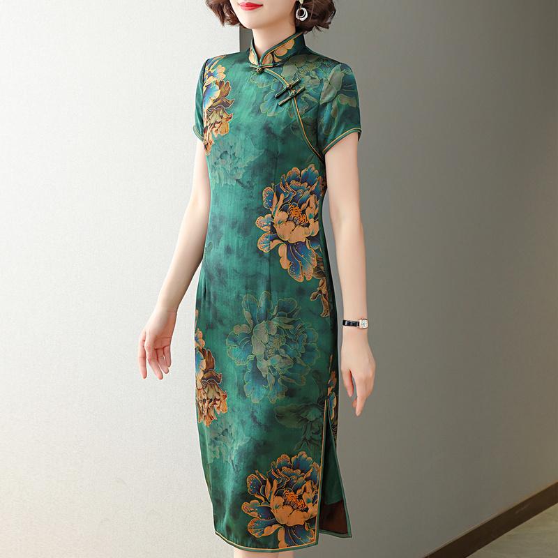 19mm Heavy Weight Mulberry Silk New Chinese Style Printed Spring and Summer Dress
