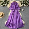 Sexy Chic Polo-Neck Single Breasted Ruffle Dress Elegant Korean Fashion Slim Summer Vintage Sweet Dresses