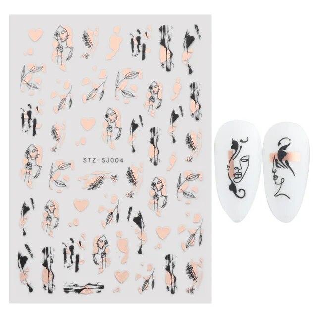 Lily Flower Geometric 3D Nail Stickers Maple Leaves Lines Nail Art Adhesive Sliders Red Berries Decals Decoration PPSTZ-SJ027