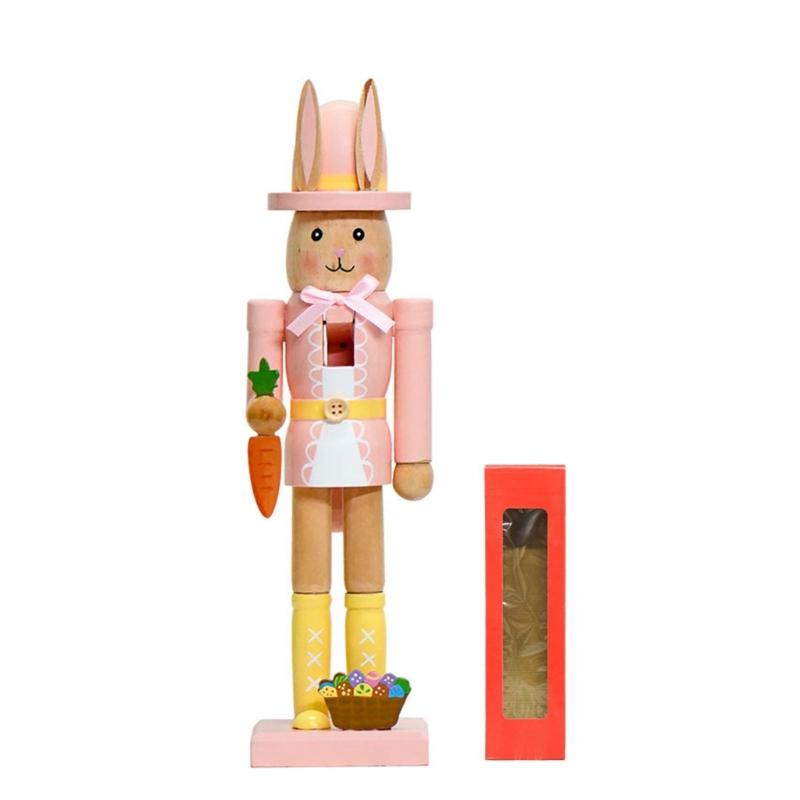 Artistic 12Inch Easters Rabbit Nutcrackers Wooden Figurine Ornament with Hat and Colorful Body for Holiday Decoration