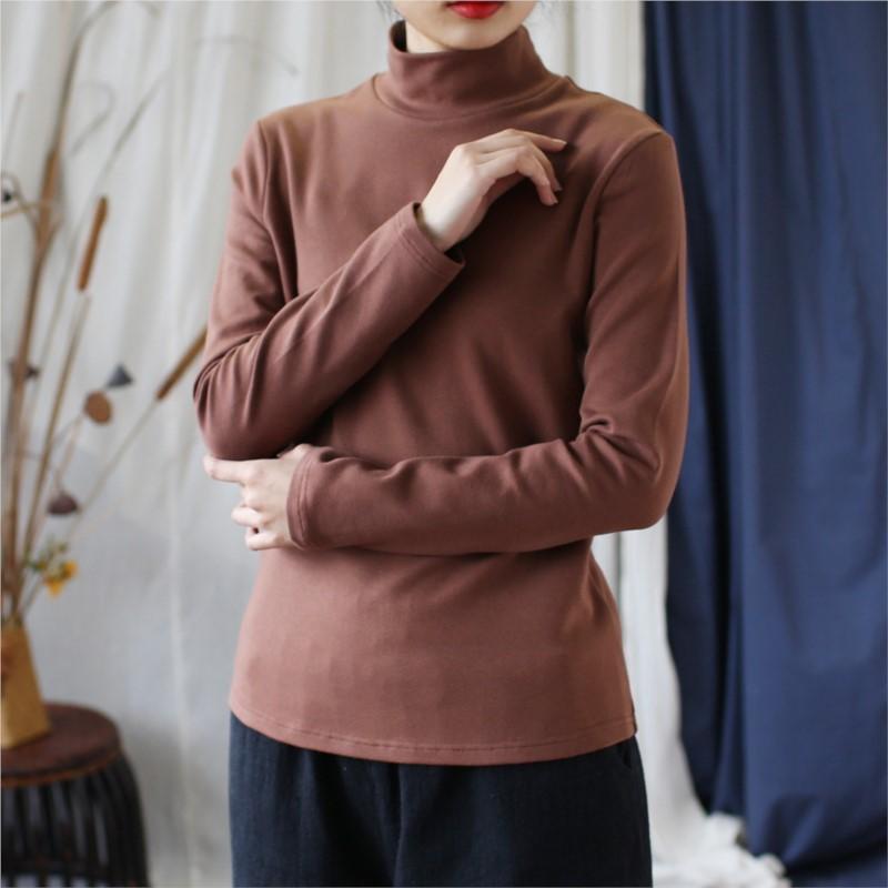 Johnature Женские повседневные хлопковые однотонные футболки с длинным рукавом, мягкие теплые осенние теплые осенние женские футболки