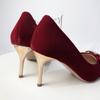 Rimocy Sexy Red Velvet Wedding Shoes For Women  Luxury Pearl Bowknot Pointed Toe Pumps Woman Stiletto High Heels Dress Shoes