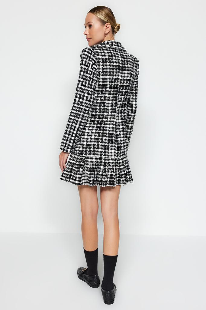 Women's Dress New Season Fashion Black Skirt Flounced Button Detailed Tweed Woven Dress