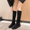 2024 2024 New High Quality Pleated Boots Women Black Nude Faux Suede Flock Knee High Boots Ladies Flat Autumn Winter Dress Shoe 43