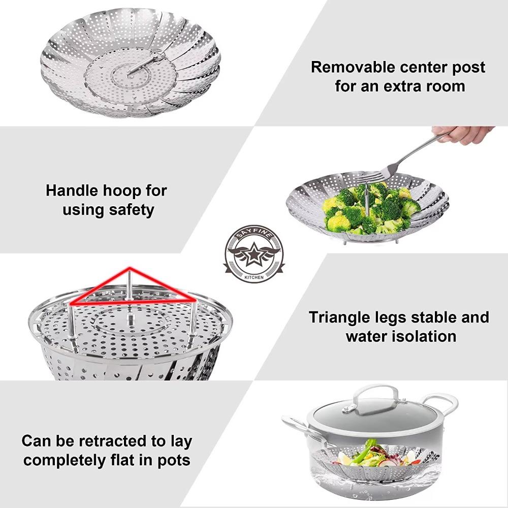 Multifunctional Steamer Rack Stainless Steel Steamer Plate Folding Dish Steam  Food Steamer Basket