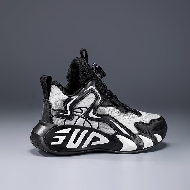 Водонепроницаемые кожаные баскетбольные кроссовки для мальчиков с нескользящей подошвой и вращающейся кнопкой для осени и зимы