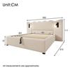 Lit double 180x200 - MUVOE - Beige - Liseuse pivotante - Chargeur USB-C - Bois massif