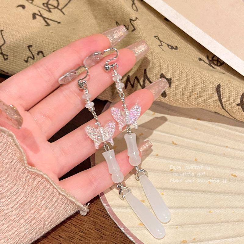 Новые серьги-клипсы с кисточками в средневековом стиле из халцедона для непроколотых ушей