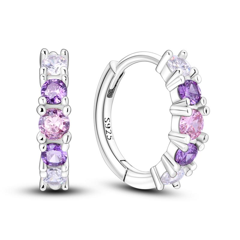 925 Sterling Silver Purple Series Feather Butterfly Dream Catcher Firefly Zircon Earrings for Women Luxury Jewelry Wedding Gift