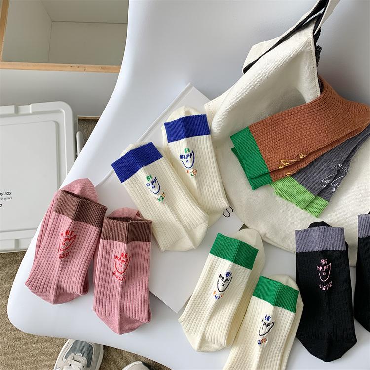 Забавные носки с вышивкой букв, женские повседневные модные уличные носки в стиле Харадзюку, хлопковые вязаные эластичные спортивные длинные носки для девочек