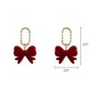 Red Bow Drop Earring For Women Temperament Flocking Bowknot Earrings