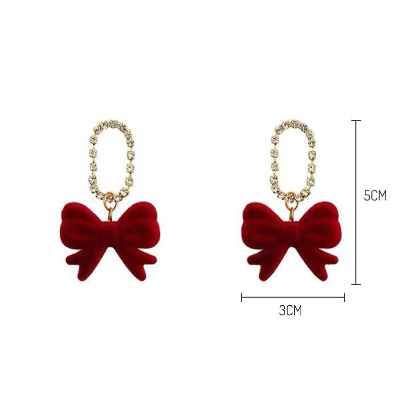 Red Bow Drop Earring For Women Temperament Flocking Bowknot Earrings