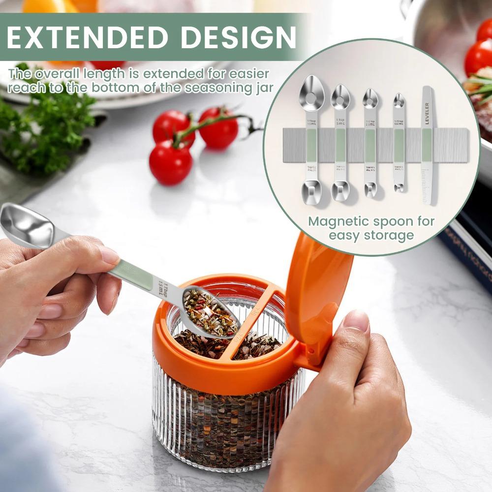 5PCS/SET with Leveler Magnetic Measuring Spoon Stainless Steel Seasoning Spoon Coffee Spoon Kitchen