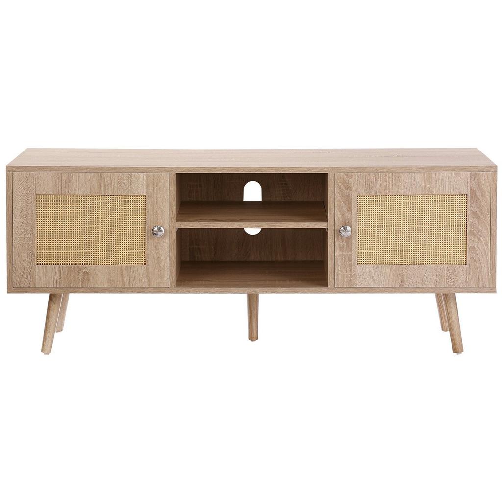 Rattan TV Stand, Boho TV Cabinet for 55 inch TV, Mid Century Modern TV Stand, Rattan TV Console with Adjustable Shelfs for Living Room, Media Room,