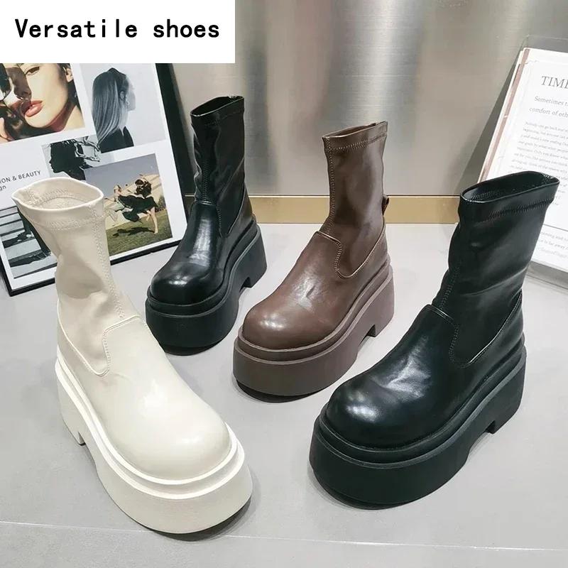 Platform Flats Women Ankle Boots Fashion Elegant Back Zippers Shoes Autumn Winter Women's Morder Short Booties