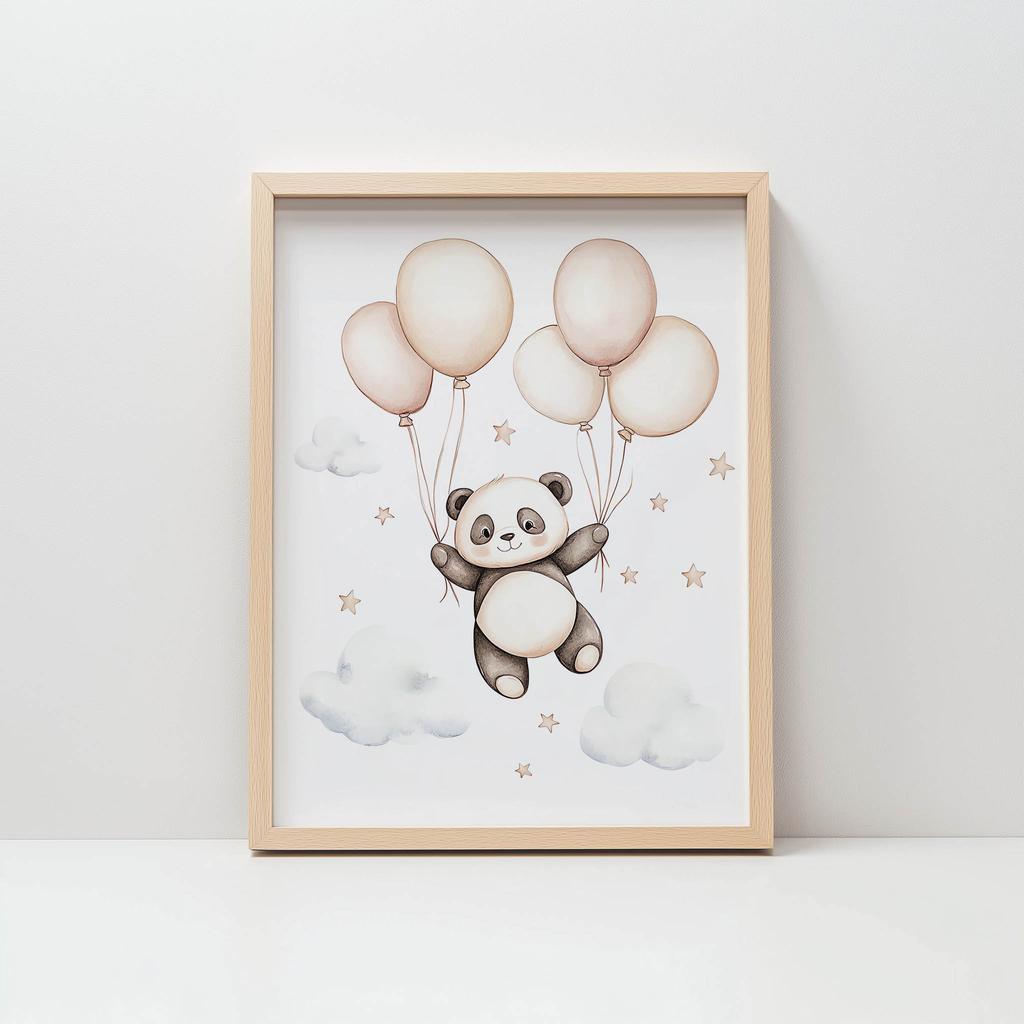 Плакат Улыбающаяся Панда С Шариками Плакат Улыбающаяся Панда С Шариками, 50X70 См, Без Рамы, Премиальный Холст На Подрамнике