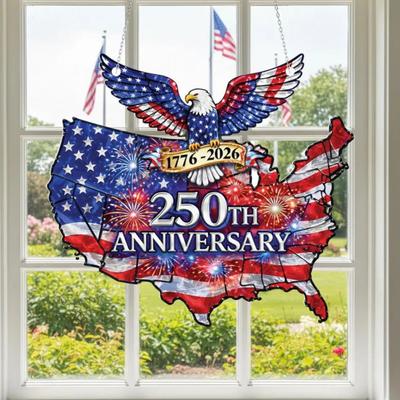 США 250-летний юбилей Подвеска-солнцелов 1776-2026 Акриловое подвесное украшение на окно Американский орел Патриотический ловчик солнца Мемориальный подарок