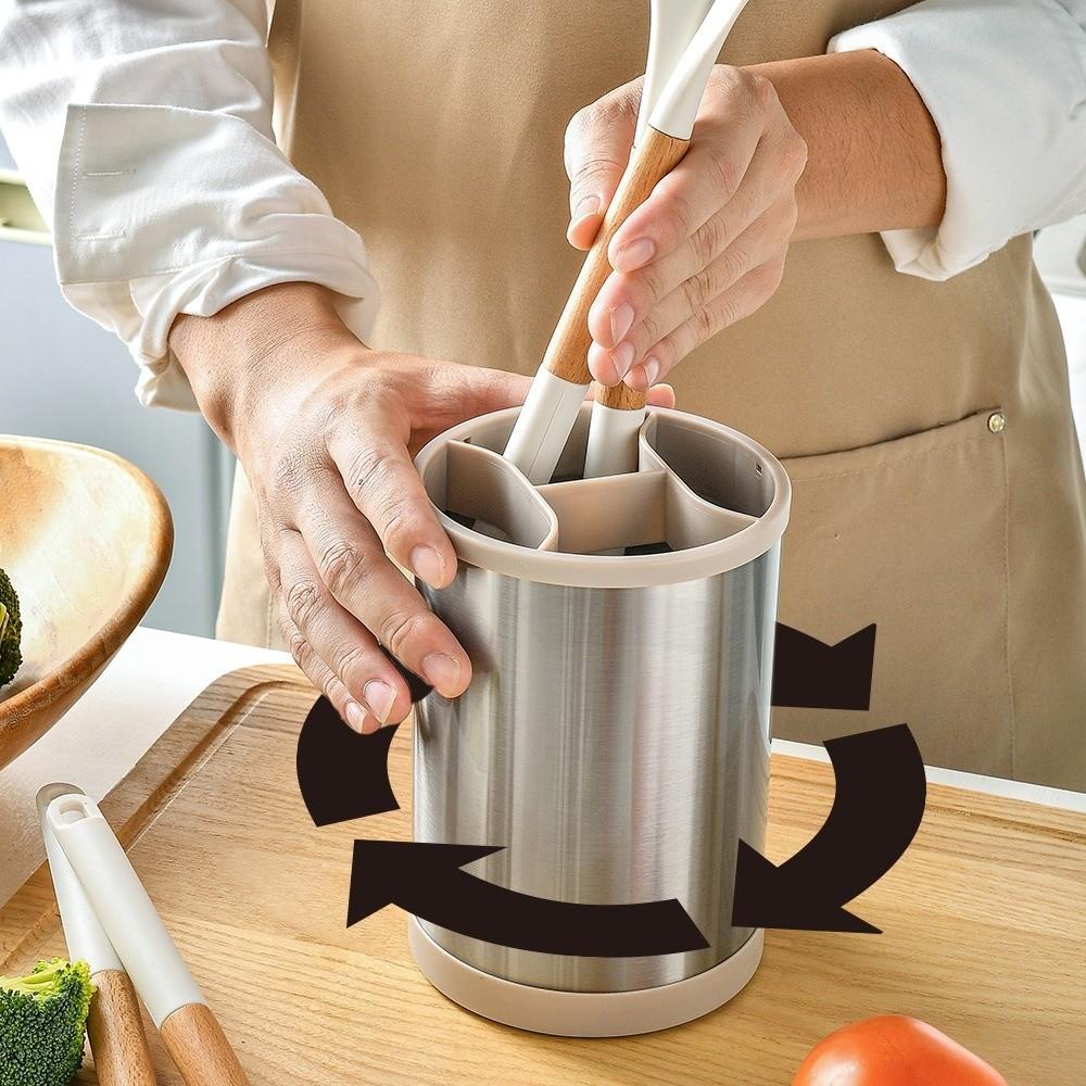 Rotatable Cooking Tools Organizer Plastic Cutlery Drainer Stand Kitchen Utensils Holder Home