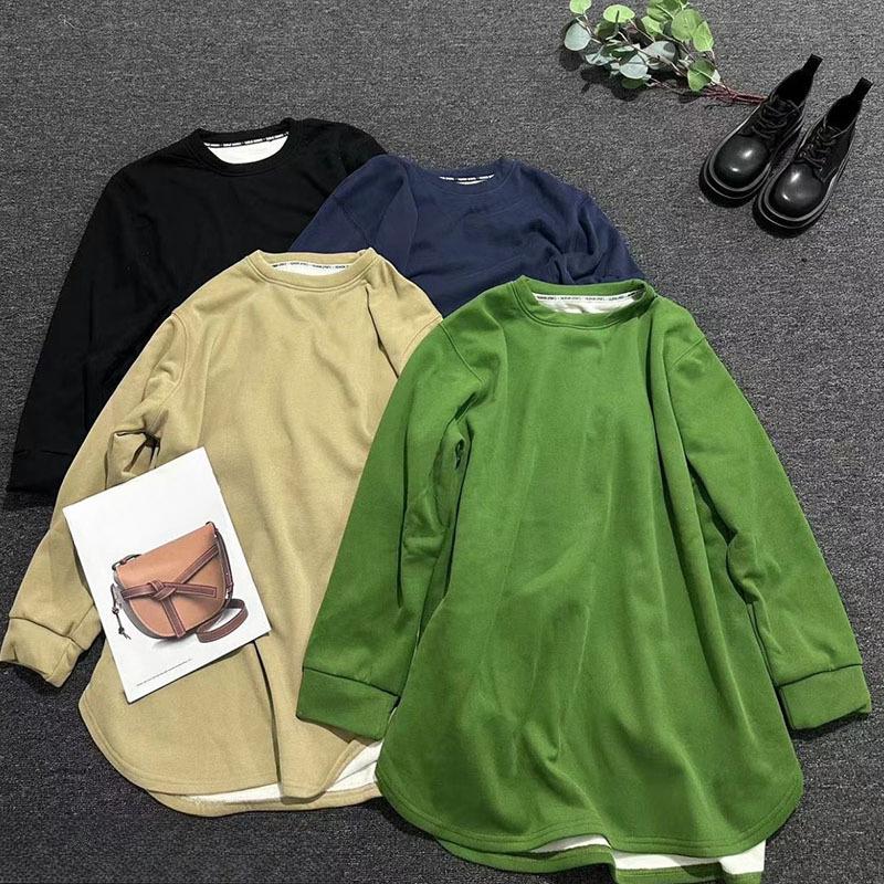 Plus Size Pullover Fall and Winter In The Long Section of Padded Thickened Female Lazy Wind Loose Top Tide