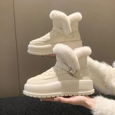 Модные плоские ботинки на платформе с твердым носком, женские ботинки без застежек и круглым носком, теплые ботинки, повседневные ботинки Botas De Mujer Snow Boot