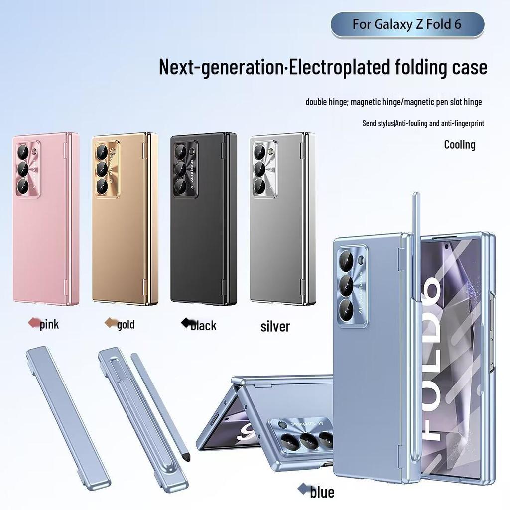 Совместимый чехол для Samsung Z Fold7/6 с отсеком для стилуса на двойном шарнире, пленкой-оболочкой для стилуса, полным покрытием и защитой от падений.