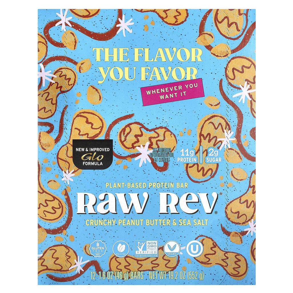 Raw Rev Glo, Crunchy Peanut Butter & Sea Salt, 12 Count, 1.6 Oz (46 G) Each