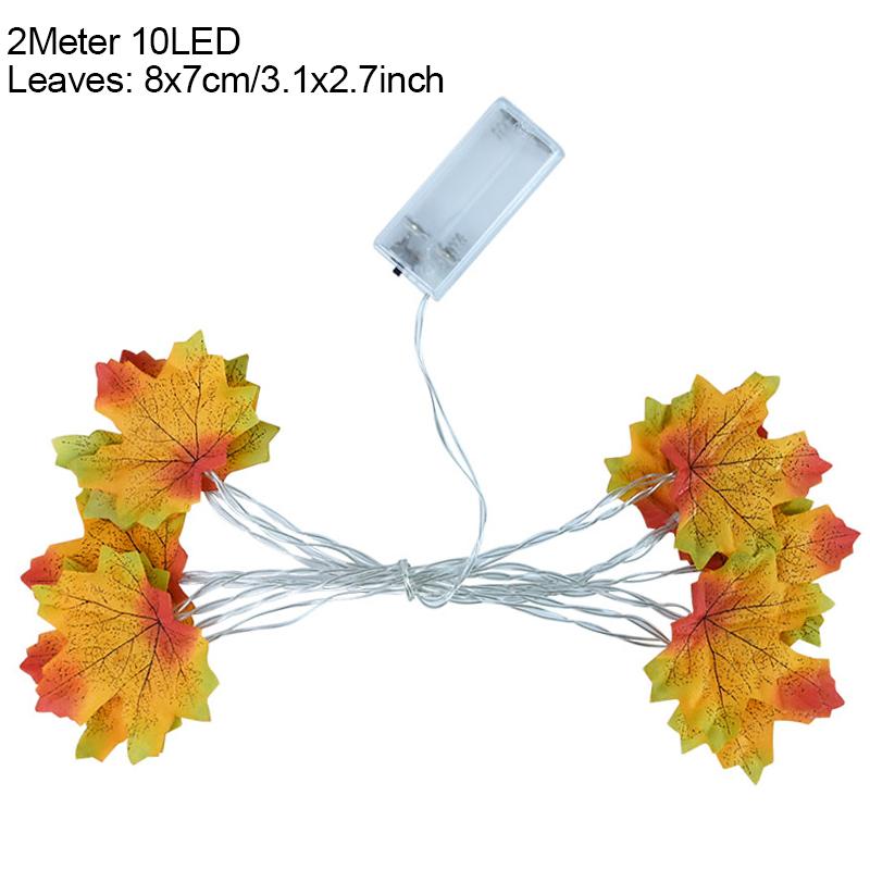 2M 10LED Artificial Autumn Maple Leaves Garland Led Fairy Lights for Christmas Decoration Thanksgiving Party DIY Decor Halloween