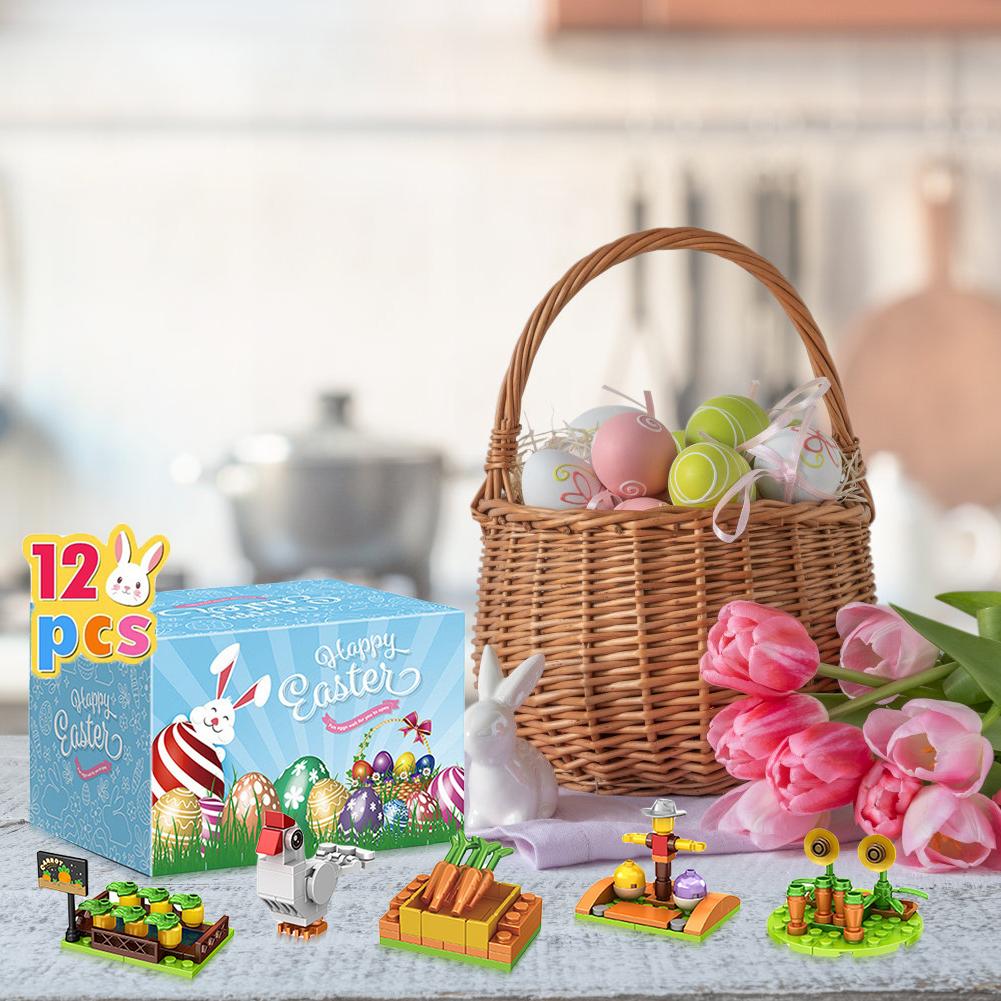 12PCS 2025 Easter Egg Gifts Filled with Building Blocks Colorful Easter Basket Prefilled Toy For Easter Hunts Kids Birthday Gift