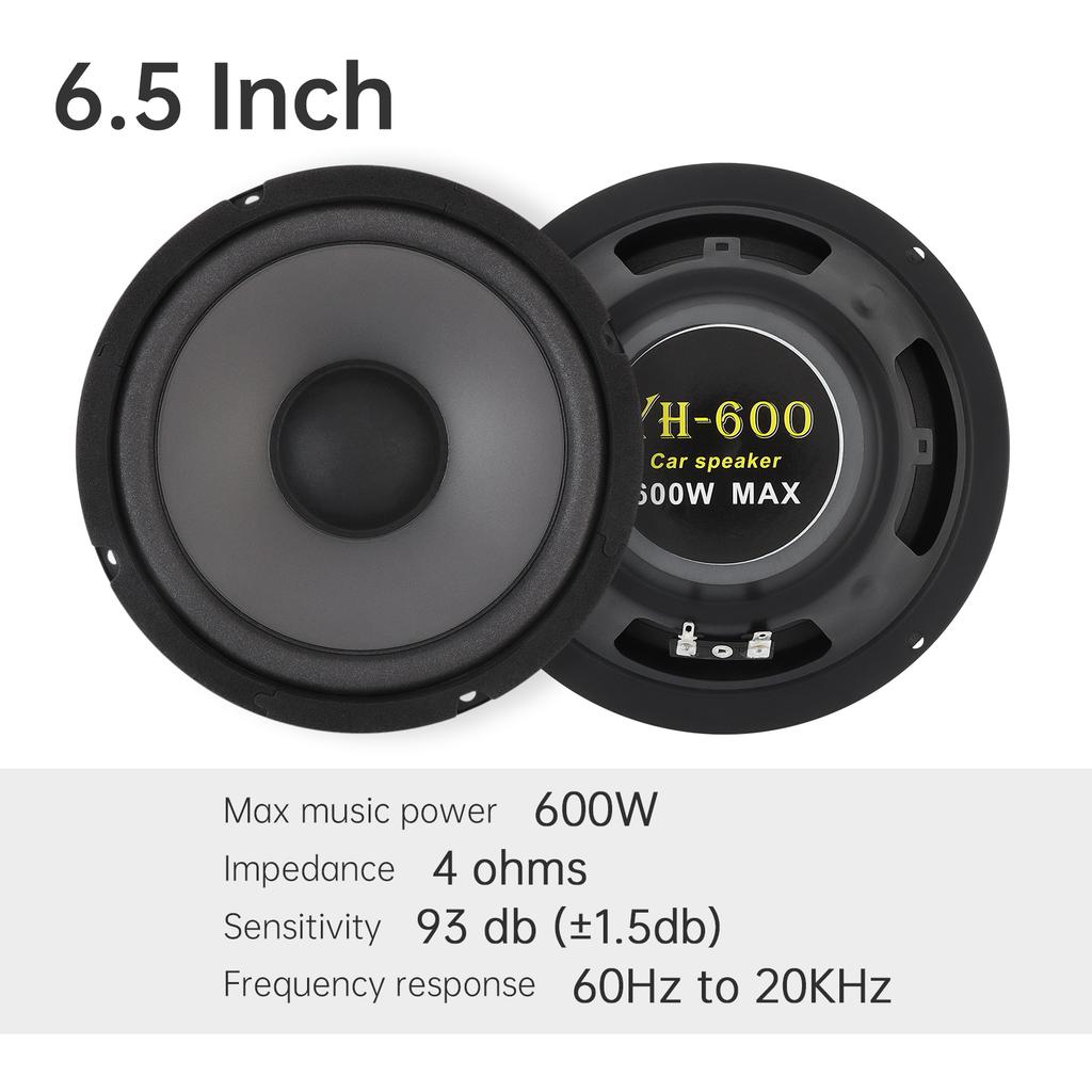 Пара 6,5-дюймовых 600 Вт 2-полосных коаксиальных автомобильных Hi-Fi динамиков Высокая мощность Шелковый купольный твитер Всепогодные Полный буст