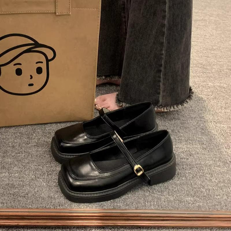 Французский ретро британский стиль маленькие кожаные туфли женские весенние новые туфли Мэри Джейн с квадратным носком на низком каблуке с открытым подъемом одиночные туфли