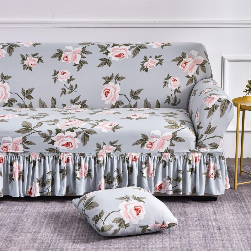 Чехол для дивана с цветочным принтом, эластичные чехлы на юбку для дивана из спандекса, эластичные съемные чехлы для дивана для гостиной