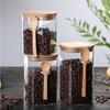 800-1200ml Square Glass Coffee Sealed Storage Jar with Wooden Spoon Seasoning Box Coffee Bean Cans Household Milk Powder Tea Can