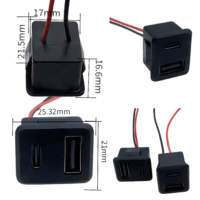 1 шт. двухслойная USB-розетка типа C и гнездо USB-лампы для зарядки, розетка с кабельным разъемом