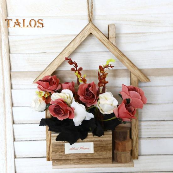 Деревянное настенное кашпо с искусственными цветами, искусственные цветы в горшках, домашний декор для стен, искусственные растения в горшках для сада, патио, гостиной, спальни, украшения