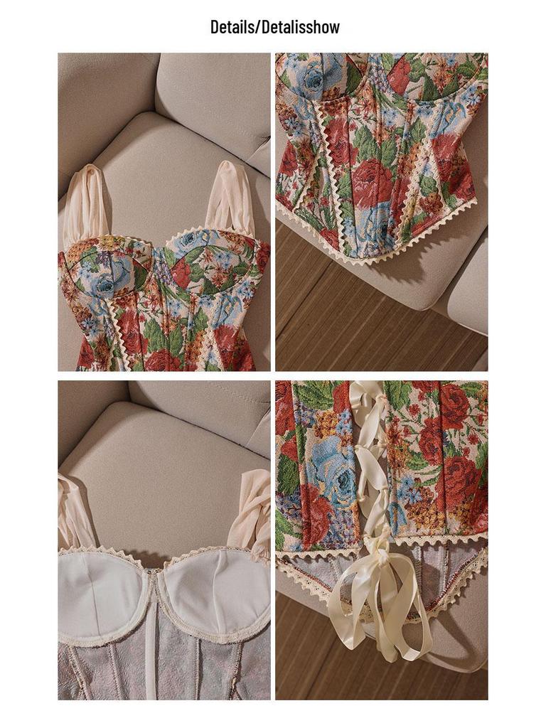 Трендовый ретро французский жаккардовый корсетный жилет без бретелей