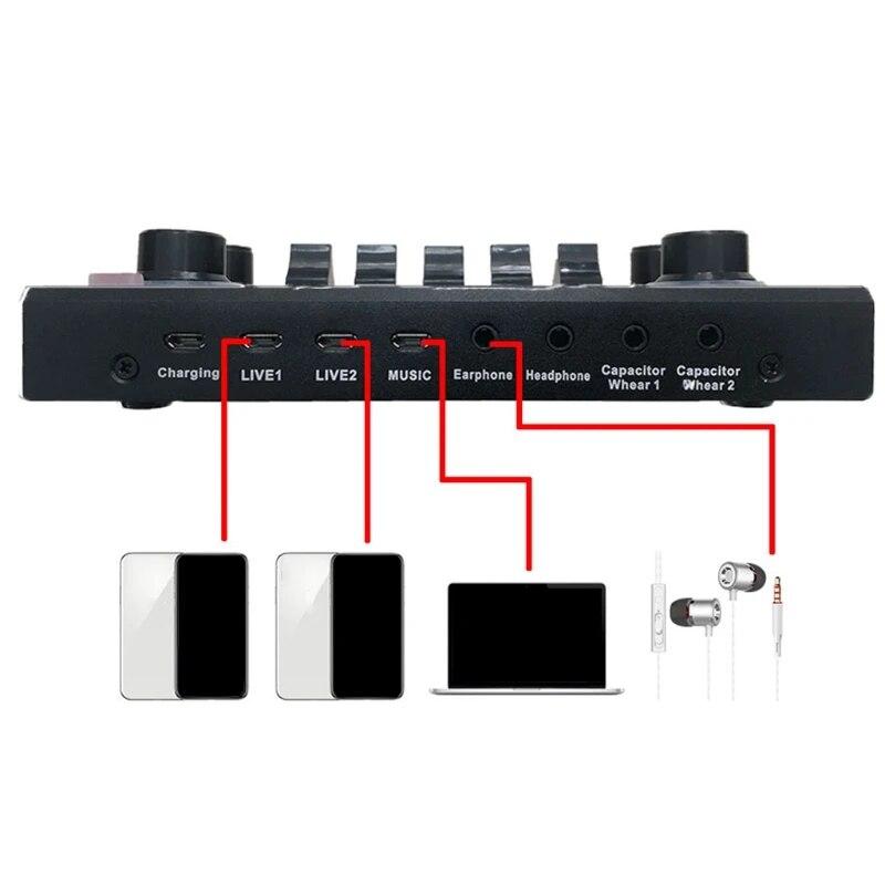 Звуковая карта V9 Bluetooth USB-гарнитура Микрофон Веб-трансляция в прямом эфире Звуковая карта Телефон Компьютер Пение Звуковая карта