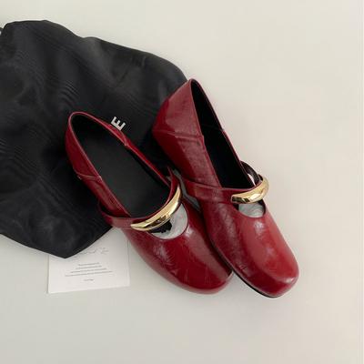 Версия из овчины~ Туфли Мэри Джейн с круглым носком и ретро металлической пряжкой, внутренняя высота, темперамент, на одной педали, с мелким вырезом, балетки, одинарные туфли для женщин