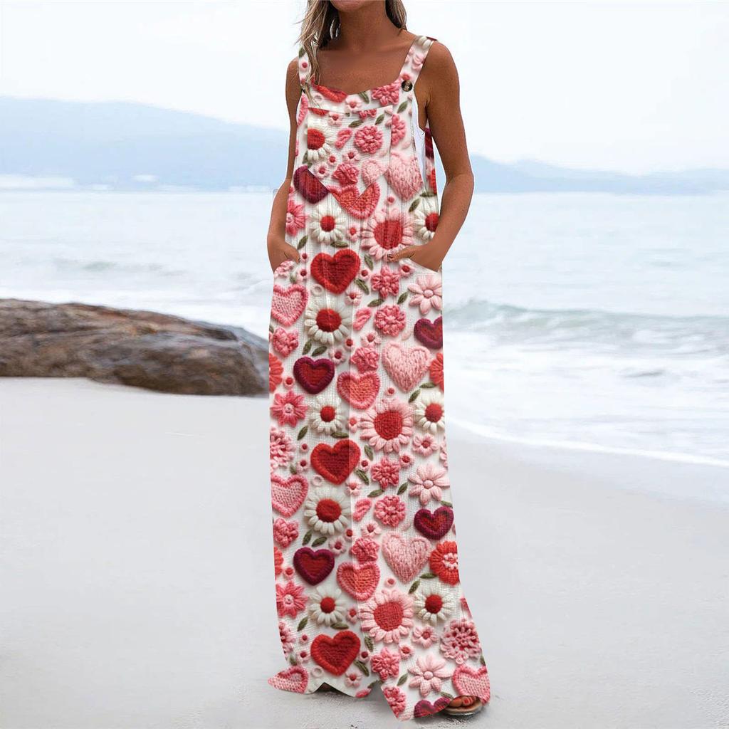 Женский модный повседневный свободный комбинезон с карманами и принтом ко Дню святого Валентина