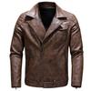 Autumn Men's New Solid Color Slim Zipper Handsome Oblique Zipper Jacket Leather Jacket