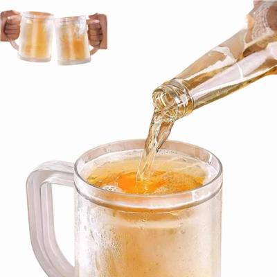 Plastic Beer Mugs Double Walled, Acrylic Frosty Freezer Cup with Handle for Beer, Cocktail, Water, Coffee & Party Drinks
