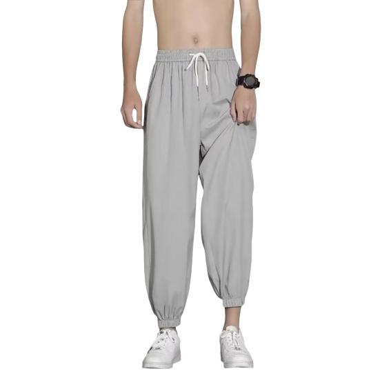 Мужские брюки из ледяного шелка, прямые, тонкие боковые карманы, на шнурке, эластичная талия, большие размеры, свободные, быстросохнущие, однотонные, быстросохнущие, для тренировок в тренажерном зале, для бега